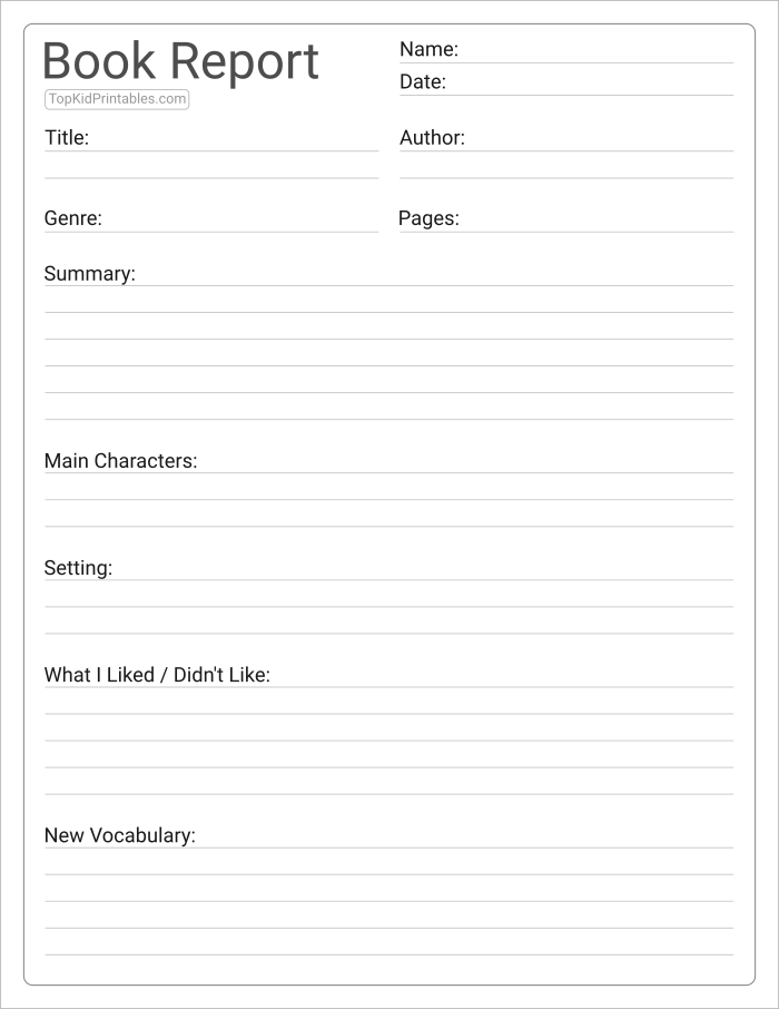 book report template