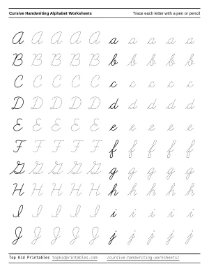 Cursive handwriting worksheets: Alphabet sheet sample