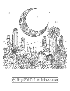 Cactus flower patterned coloring book page