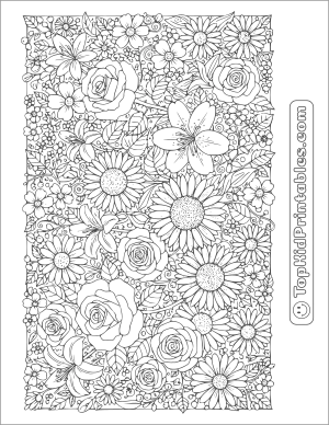 Challenging flower coloring book page