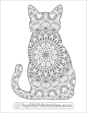Mandala cat coloring page